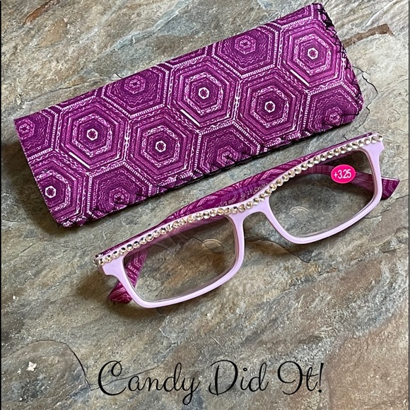 Pink Retro Print Crystal Bling Reader Glasses 3.25 - Picture 2 of 10